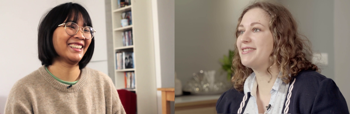 Die Fotomontage mit Auschnitten aus den Kurzfilmen zeigt links Linh Tran und rechts Dalia Grinfeld.